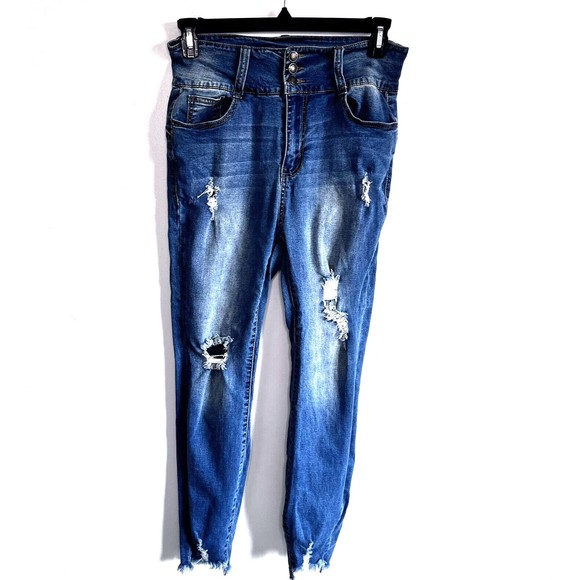 FOREVER 21 DISTRESSED ANKLE SKINNY JEANS RAW HEM ANKLE-SIZE 12 - Picture 1 of 9